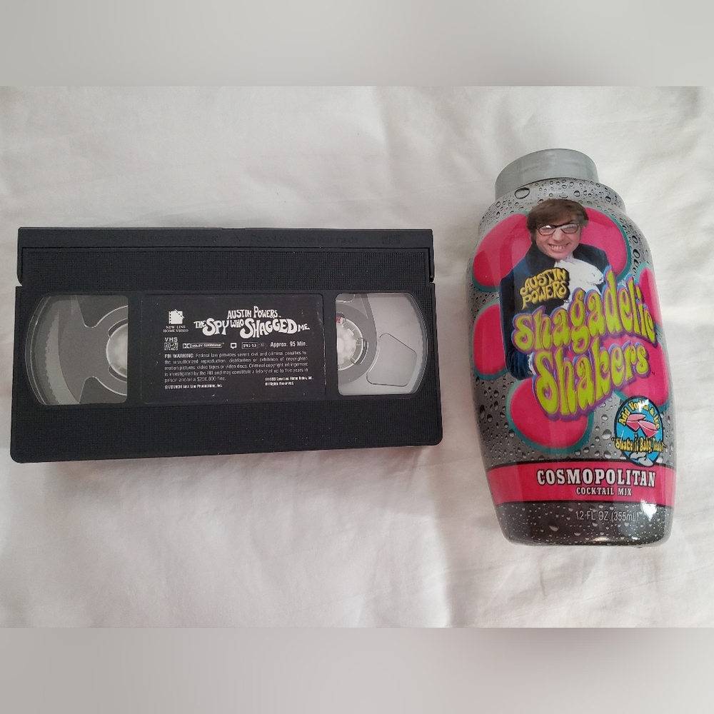 Austin Powers VHS and Shagadelic Shaker Empty Mixer